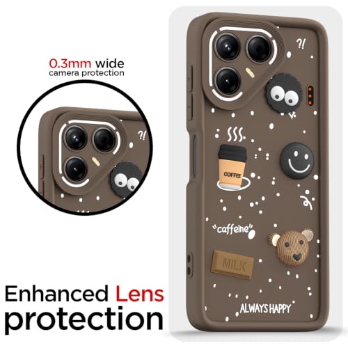 Image of Pikkme Back Cover for Tecno Pova 7 5G | 3D Bear Silicone Cute & Fun Coffee Cartoon | Full Body Protection Bumper Case (Brown)
