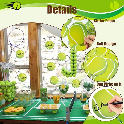 Image of Glitter Tennis Cutouts- 100Pcs Sport Ball Cut Outs Bulletin Board Tennis Ball Shape DIY Paper Cuts Party Decorations for Kids Teenagers Men Sports Birthday Baby Shower Party Favor Home Game Day Decors