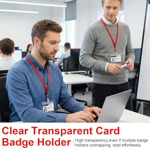 Image of Marspark 200 Sets 4 inchx3 inch Name Badge Holder with Lanyard Bulk, Blue | Waterproof Reusable Plastic with Clip, ID Badges Business School Conference Use, Lanyard Strap for Employees Students Events