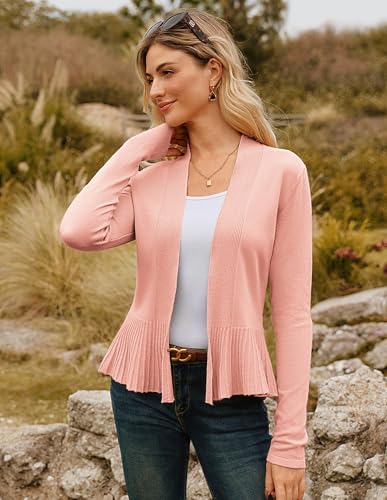 Image of GRACE KARIN Women's Lightweight Peplum Cardigan Sweaters Open Front Cropped Cardigan Long Sleeve Trendy Summer Knit Tops