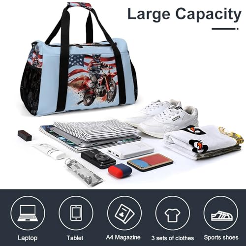 U.S Flag Dirt Bike Motocross Gym Bag Travel Duffle Bags Shoulder Carry On Weekender Bag Hangbag for Women Men4