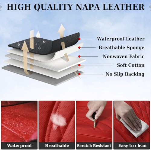 Image of Coverado Car Seat Covers, Car Seat Covers Front Seats, 2-Pack Front Seat Cover, Nappa Leather Waterproof Seat Covers, Car Seat Protectors, Automotive Seat Covers Universal Fit for Most Vehicles Red