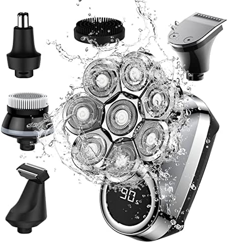 Bald Head Shaver, Upgrade 8D Floating Head Shaver for Bald Men,6-in-1 with Nose/Hair/Body Trimmer, Electric Razor Bald for Men IPX7 Waterproof, Wet/Dry Mens Grooming Kit,LED Display, USB Rechargeable