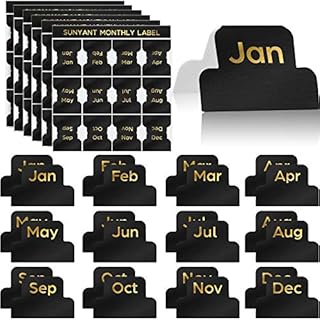 72 Pieces Adhesive Monthly Stickers Monthly Planner Index Tab Decorative Monthly Label Monthly Calendar Stickers for Office Study Planner Journal Notebook (Black)