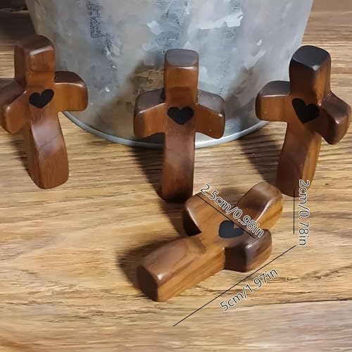 Image of Wooden Cross Fidget Wood Prayer Pocket Cross My Heart Encouragement Gift for Children and Adults(Black 3pcs)