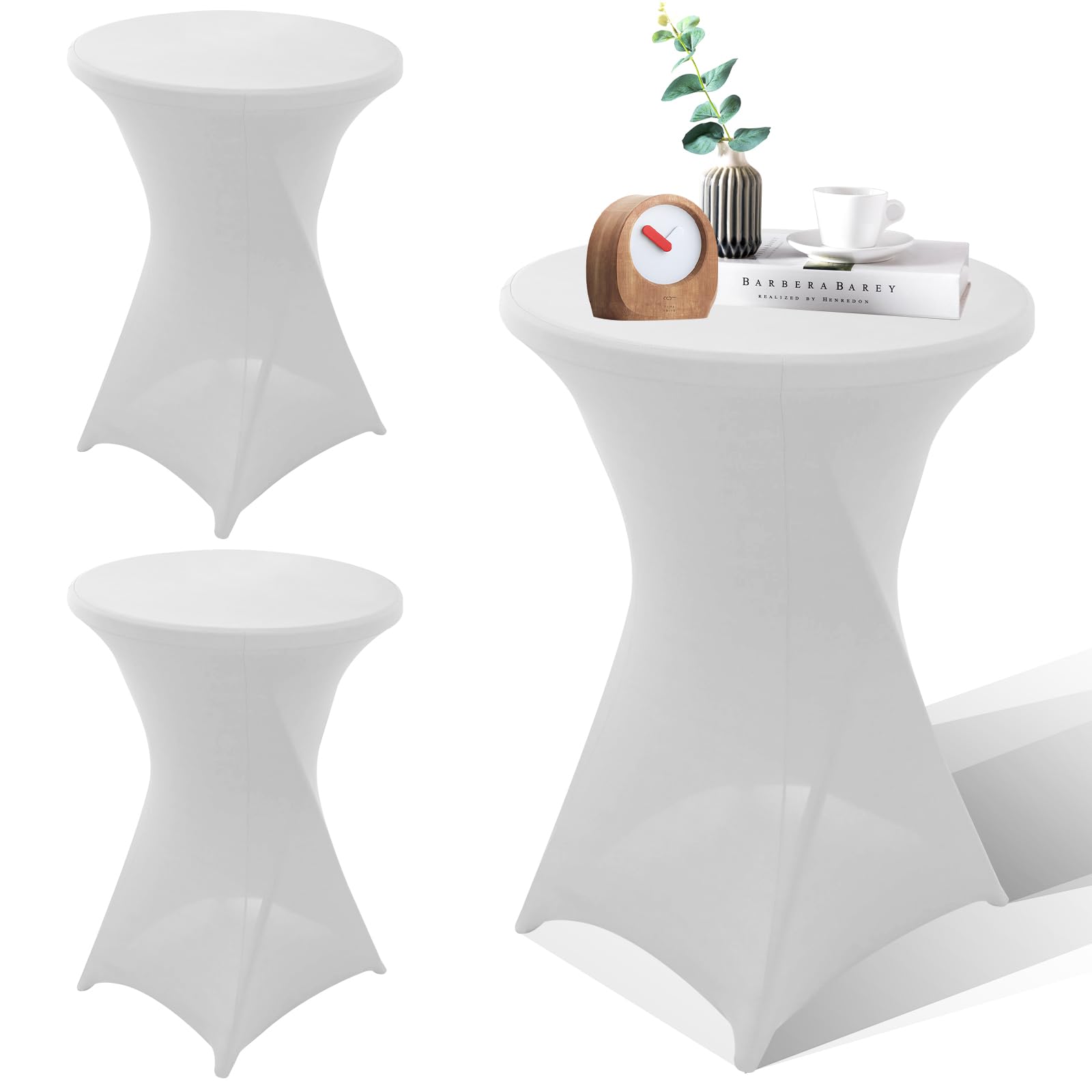 3 pezzi bianchi per tavolo da bar 60 x 110 cm, tovaglia elasticizzata per decorazione di nozze, per banconi da bar, tovaglia elasticizzata con tasche, per matrimoni e bistrò