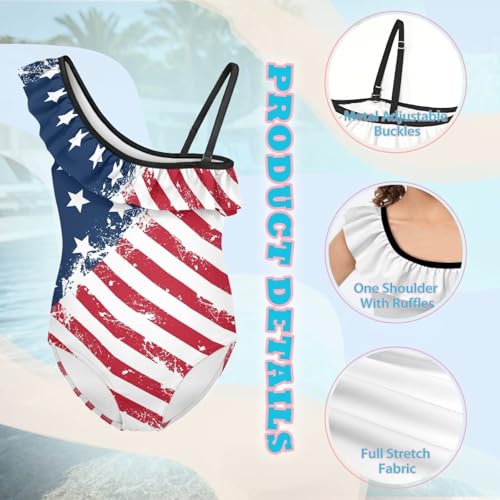Girls' One Piece Swimsuits One Shoulder Ruffle Halter Beach Bathing Suits 3-14Y3