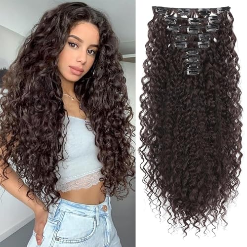XFSRG Extension capelli ricci afro con clip posticcio voluminoso e realistico, facile da applicare, perfetto per feste a tema, concerti, look quotidiani (Marrone Scuro-4#)