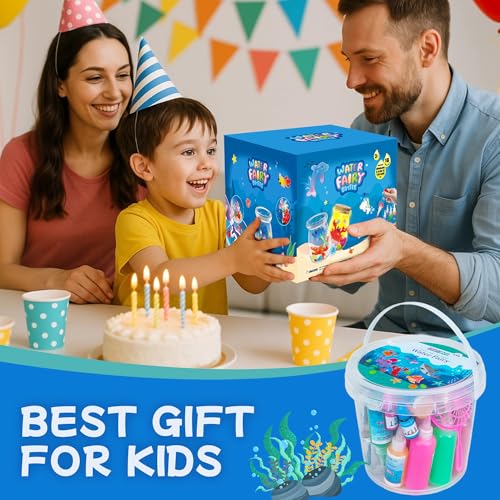 Magic Water Elf Toy Kit, DIY Stern-& Herz-Flasche, Aqua Gelz Set mit 18 Formen, 100ml Gels, 5L Eimer, Glitzer, Pompons, Weihnachten & Geburtstag Geschenk, Kreatives Bastelset für Kinder ab 5 6 7 Jahre
