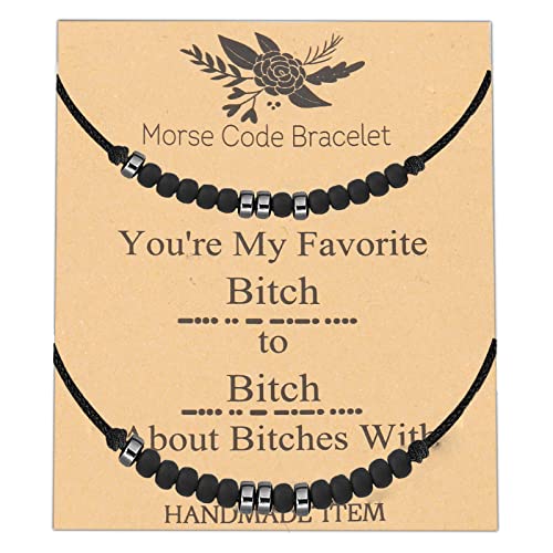 FEELMEM Morse Code Bracelet Set of 2 - Best Friend Gift You're My Favorite Bitch - Maid of Honor Jewelry