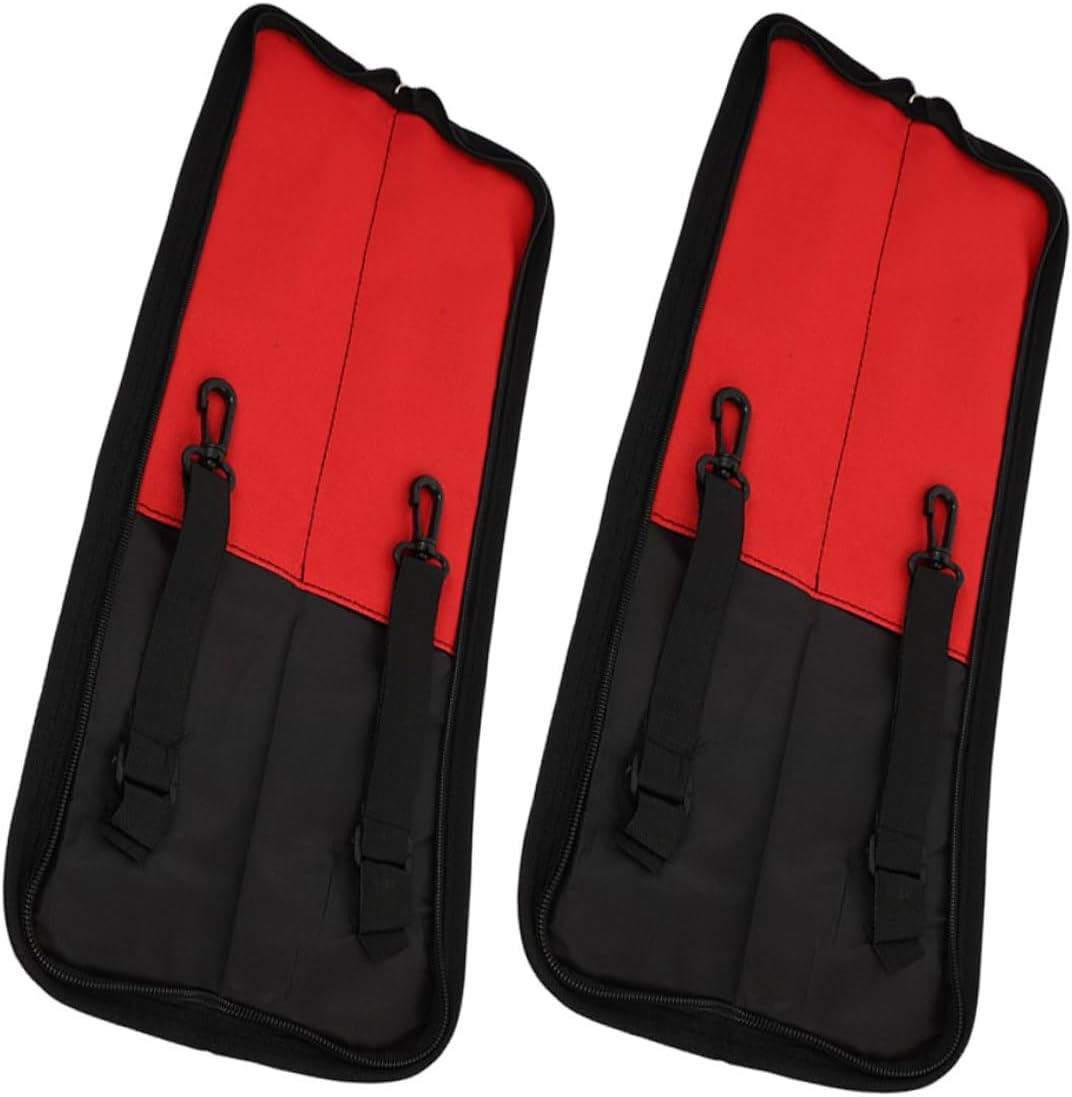 2pcs Drumstick Storage Bag with Hanging Loop Universal Red Oxford Cloth Drumstick Holder Mallets and Percussion Sticks Organizer Pouch Lightweight Carrying Case for Drummers