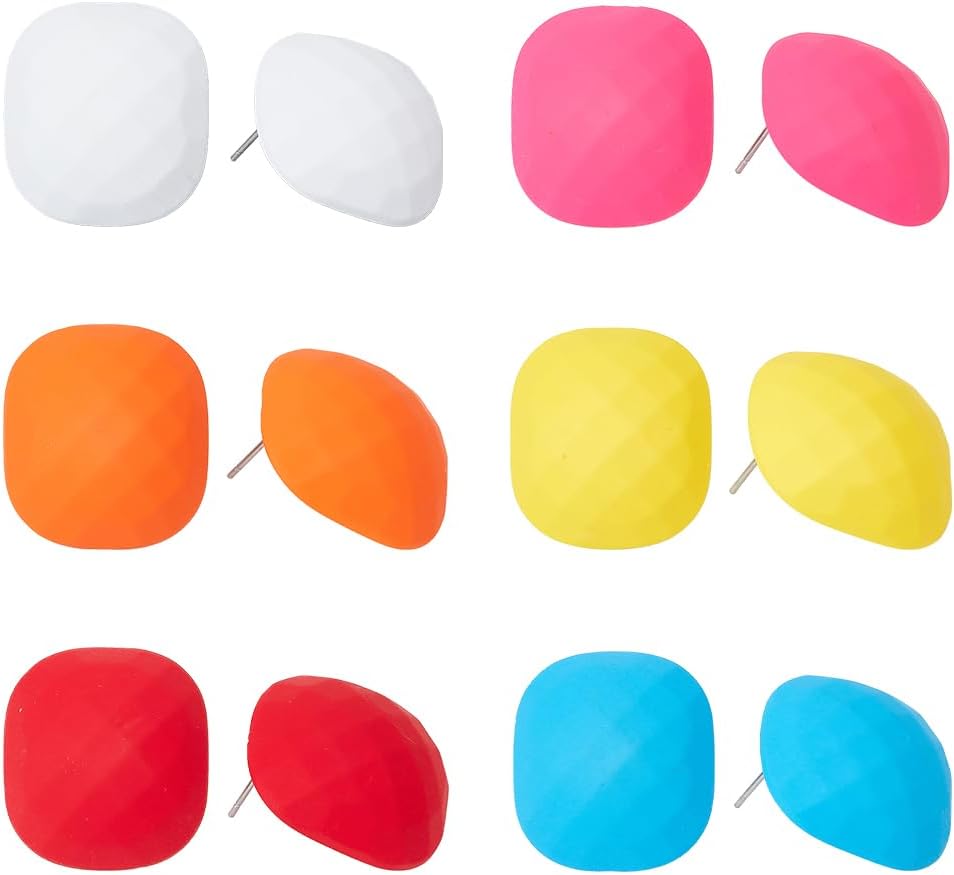 ANATTASOUL Small Square Button Earrings Pure Colors Geometric Acrylic Stud Earrings Square Post Delicate Pierced Earrings Jewelry Gift for Women Christmas Birthday Party Weeding Anniversary Valentine's Day Gift