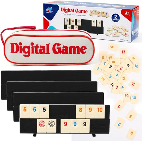The Classic Rummy Tile Game with 4 Racks Travel Game for 2-4 People Simple and Easy to Operate Convenient to Organize and Store 106 Rummy Cube Game Set with Portable Case Travel Set for Family Cla