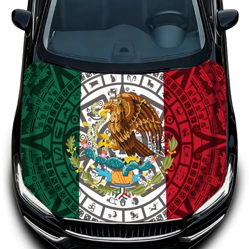 4x5Ft Mexico Flag Car Hood Cover, Elastic Polyester, Universal Fit, Patriotic Automotive Hood Covers