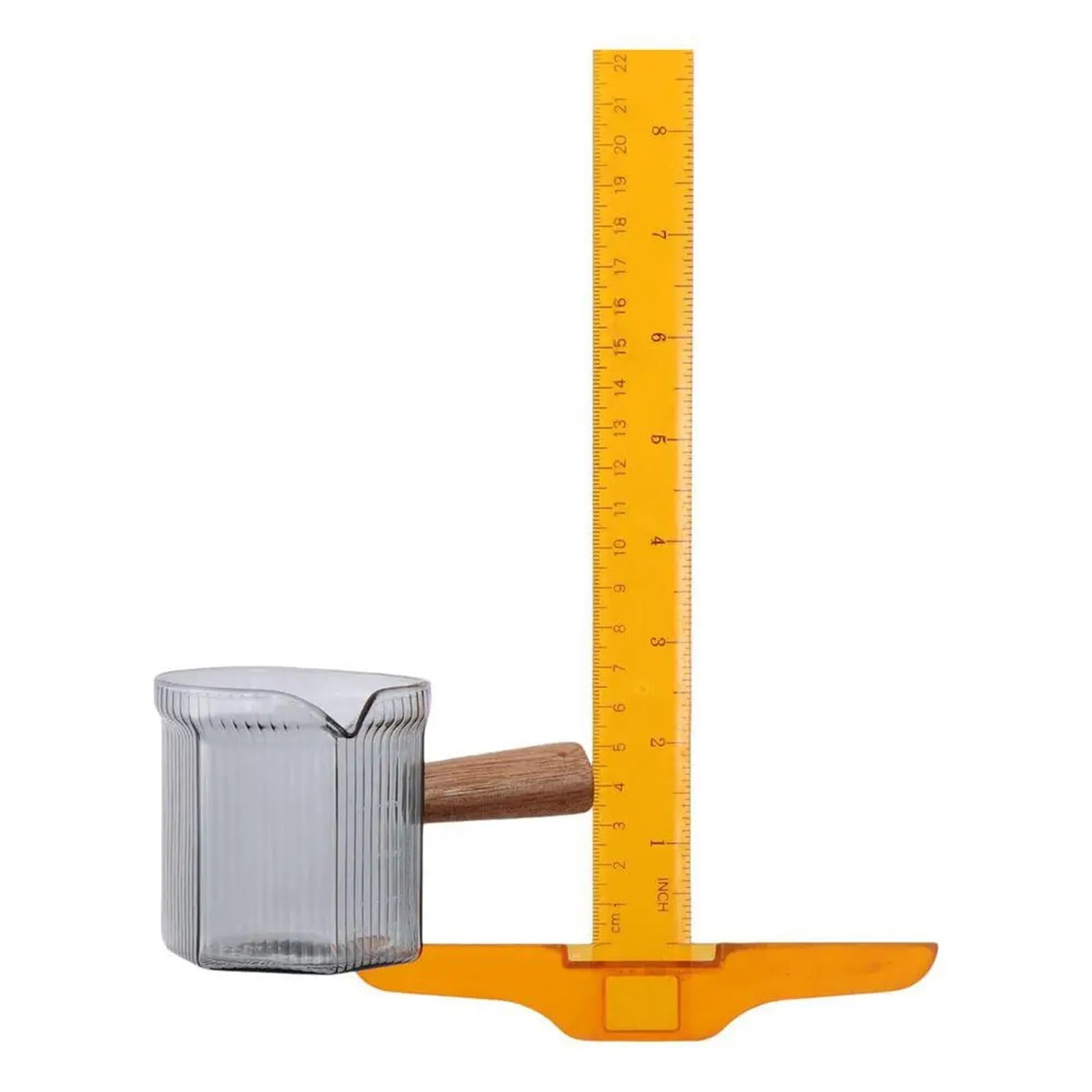 Jarra para Espumar Leche Taza medidora de Vidrio de Grano Vertical for Leche, Vaso medidor con Mango de Madera for Leche expreso, 2 uds.(Grey B)