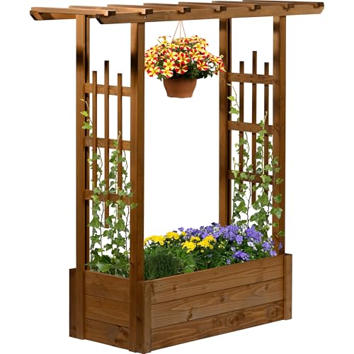 dobar® Jardinière pergola avec tuteur intégré | Jardinière surélevée en Bois d'épicéa |...