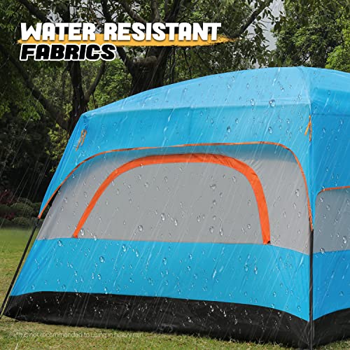 Monibloom Large Tent 8 Person, 4 Large Mesh Windows Portable Family 1 Living Room And 2 Bedroom Waterproof Windproof Camping Tent, Double Layer Backpacking Tent For Hiking Outdoor, Easy Set Up, Blue #TOP5