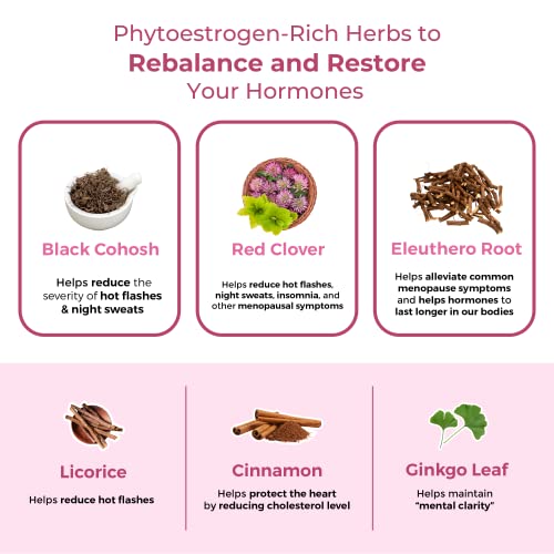 Voomvaya Menopause Support Tea - Red Clover Tea - Natural Hormone Balance For Women With Red Clover & Black Cohosh - Alleviates Hot Flashes, Night Sweats, Mood Swings - Peach Flavor - 30 Teabags #TOP4