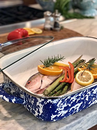 Golden Rabbit Enamelware - Cobalt Swirl Pattern - 10.5Qt Roasting Pan #TOP2