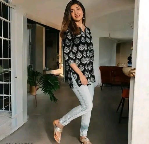 Image of Women's Short Kurti in Multicolor Rayon Cotton Blend | Ladies Ethnic Tunic | Office