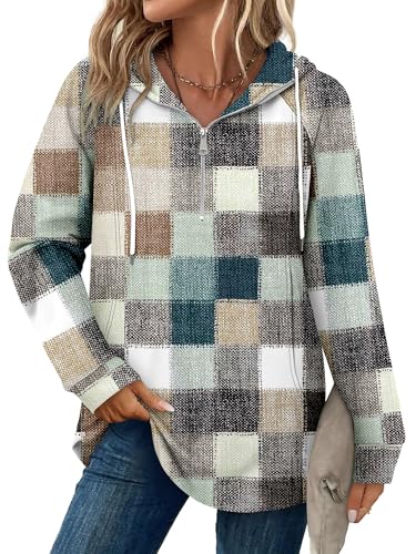 onlypuff Women Hoodie Pullover Trendy Quarter Zipper Lapel Sweatshirts Drawstring Cute Hooded Tunic Tops with Side Pockets