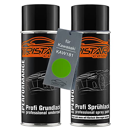TRISTARcolor Pintura para motos Set de botes de spray para Kawasaki KAW181 Candy Lime Green Fondo pintura base aerosol 400 ml