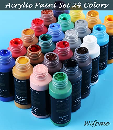 24 Colors Acrylic Paint Set With 3 Brushes - (60Ml, 2Oz) Art Craft Paints For Artists Kids Students Beginners & Painters, Canvas Halloween Pumpkin Ceramic Wood Rock Painting Art Supplies Kit #TOP3