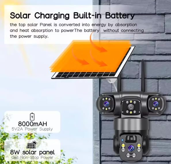 Image of securinnov 6MP Triple Lens Solar PTZ Outdoor Security Camera with 3-Screen Monitoring | Auto Motion Detection | Color Night Vision | Two-Way Audio Communication