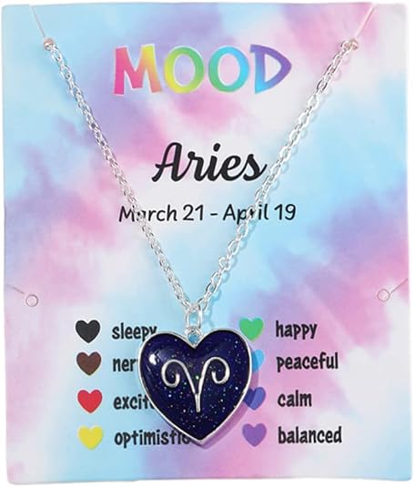 Temperature Sensing Color Changing Pendant 12 Constellation Zodiac Necklace Astrology Horoscope with Message Card for Women Birthday Gifts