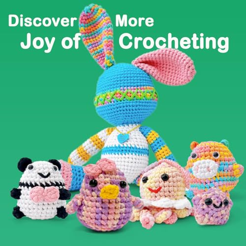 Image of 4x50g Beginner Easy Yarn Kit for Crocheting and Knitting; Worsted-Weight Medium #4;Crocheting and Knitting kit with Tool Set (Pink+Latte+White+Black, 4 Skein)