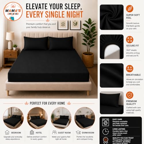 Image of Double Size Bed Sheet - 600 Thread Count Single Flat Sheet Only - Long Staple Egyptian Cotton Top Sheet Wrinkle & Fade Resistant - Black