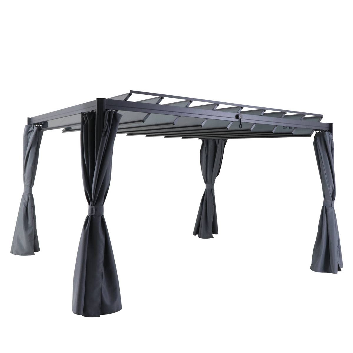 Hespéride - Kit 4 Rideaux pour Pergola Belize - Ardoise - 330 x 214 cm, Polyester Opaque - Accessoire pour Tonnelle, Vendu sans Structure
