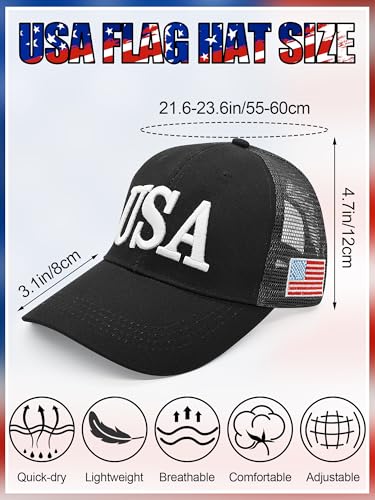 Image of 4Pcs USA Hats for Men Patriotic Hat Embroidered American Flag Baseball Cap | Classic USA Hat & USA Cap Set | 100% Cotton | American Flag Hats for Men Women | Adjustable Baseball Cap for Daily Wear