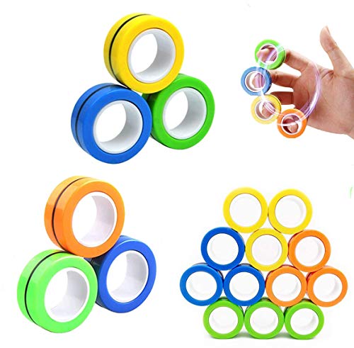 9 PCS Finger Magnetic Ring, Magnet Toy, Magnetic Game, Magnetic Fingertip Toys,Decompression Magnetic Magic Ring,Magic Toy,Unzip Toys Suitable for Anxiety, ADHD and Autism
