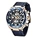 Orologio uomo BY BENYAR Cronografo Analogico Impermeabile Orologi al quarzo di sport con Blue Leather Strap commerciali Orologi da polso per gli uomini