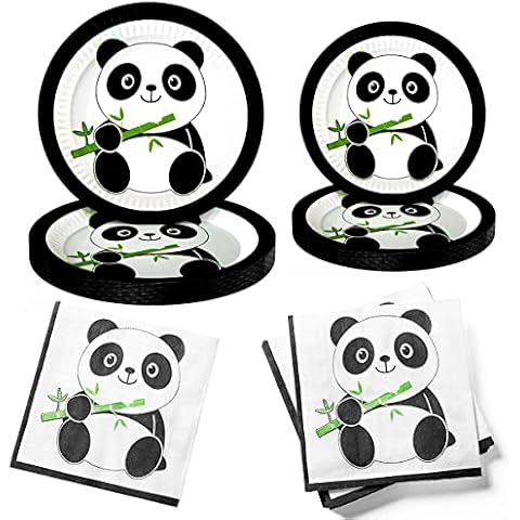 Panda Birthday Supplies Set, Panda Birthday Party Plates for 24 Panda Birthday Party Decoration for Boys, Girls with Disposable 7 & 9'' Plates, Napkins Cover