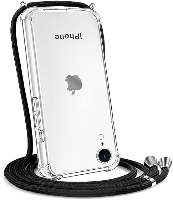 CAROKI Crossbody Case for Apple iPhone XR,Necklace Mobile Phone Cover with Cord Strap for iPhone XR,Clear Transparent TPU Soft iPhone XR Cover Holder with Neck Cord Lanyard Strap-Black