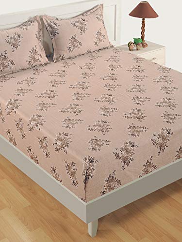Image of Swayam Mercerized Pure Cotton King Bedsheet with 2 Pillow Covers | 250 TC Soft Breathable Bed Sheet | Floral Printed | Size 108 x 108 inch | Comfortable & Durable for Bedroom - Brown