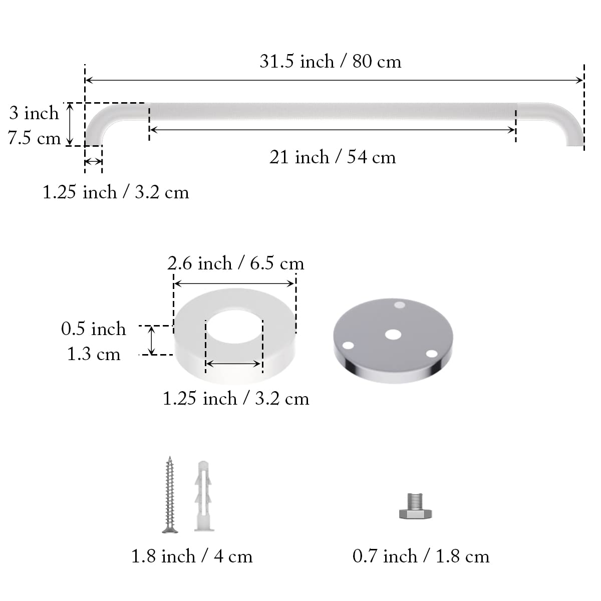 32 Inch Anti Slip Shower Grab Bar Oil Rubbed White 1.25