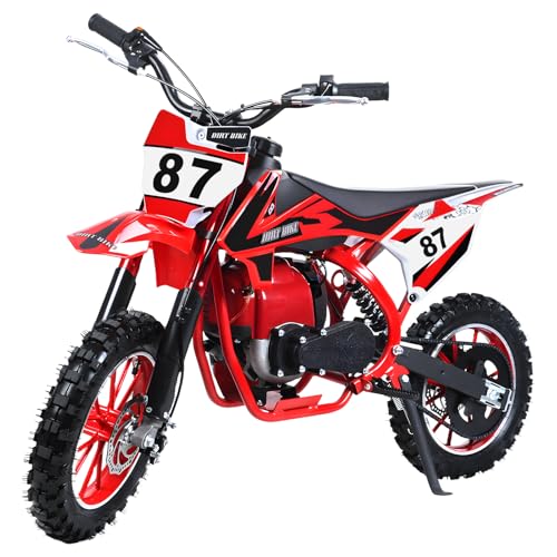 49cc 4-Stroke Kids Dirt Bike, Gas Power Motocross, Beach Off Road Mini Motorcycle, Children Pocket Motorbike with Disc Brakes,Top Speed of 22 MPH Ride-on Bike (Red)