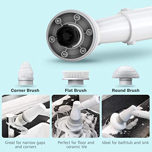 Homitt Electric Spin Scrubber Built-in LG Battery, Cordless Tile and Tub Scrubber, Power Scrubber Brush with 3 Replacement Brush Heads, 1 Adjustable Handle for Shower, Bathroom, Floor, Grout, Kitchen