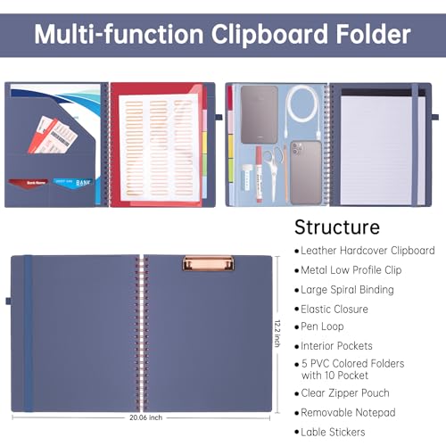 Image of HAUTOCO Leather Clipboard Folio, Spiral Organizer with Notepad & Storage