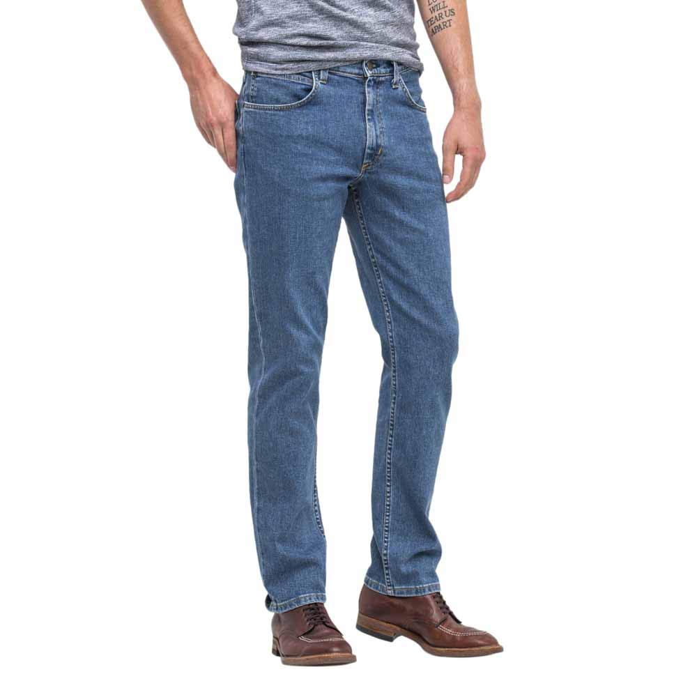 Lee Men's Mid Stonewash Blue Brooklyn Straight Jeans, 42W / 32L