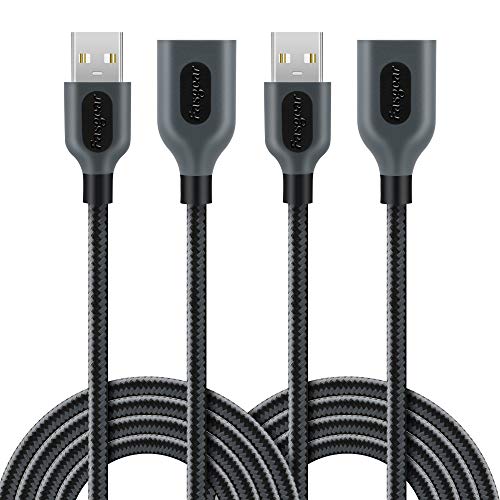 Fasgear - Cable alargador USB 2.0 Trenzado de Nailon (1,8 m, 2 Unidades) Negro