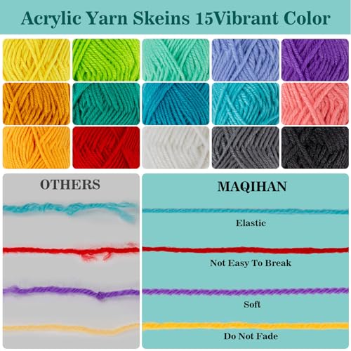 Image of MAQIHAN 15x20g Acrylic Yarn for Crocheting - Soft Knitting Yarn for Crafts | Multicolor Bulk Yarn Skeins for Handicraft, Ideal for Crochet & Knitting Beginners, Adults, Handmade Crafts Essentials