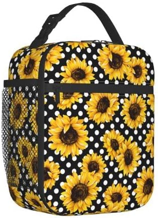 Vista 2 de YETTA YANG Bolsa de almuerzo portátil con diseño de girasoles y lunares, con aislamiento, reutilizable, para mujeres, hombres, trabajo, picnic