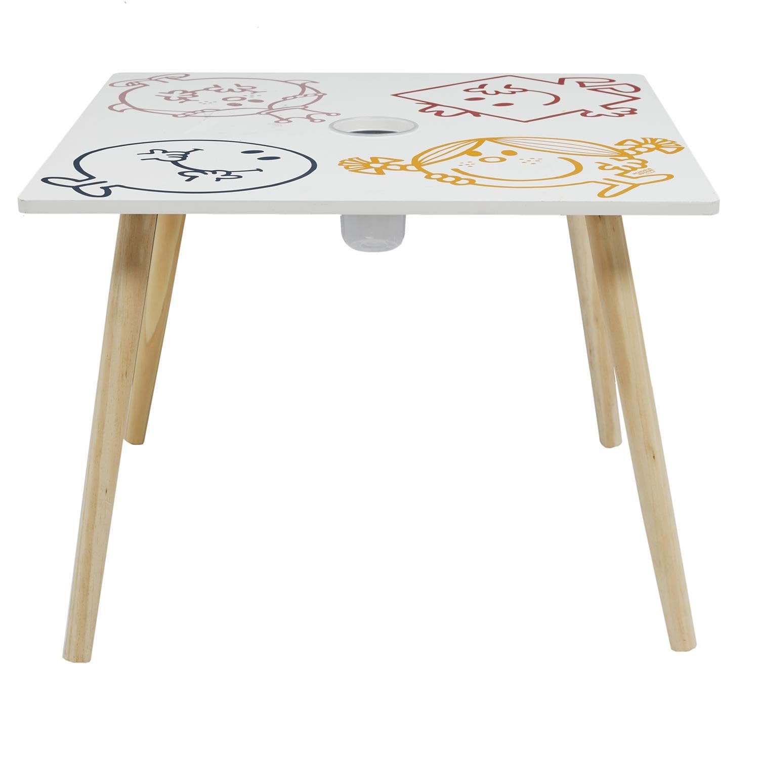 MONSIEUR MADAME - MM3369 Table Enfants avec Pot à Crayon Intégré - MDF et Pin - Dimensions 60 x 60 x 44 cm - Design Multicolore - pour Chambre ou Salon