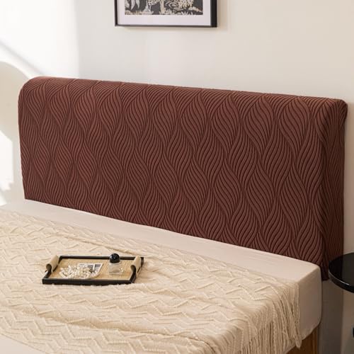 Image of HOMETHREADS Stretchable Lycra /Velvet Headboard Cover | Soft, Dust-Proof & Wrinkle-Resistant Bed Back Protector | Fits Leather, Wooden & Fabric Bedsides | for 6ft to 6.5ft Beds (Brown, 172x65cm)