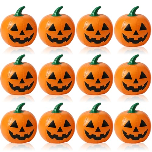Vertintong 12 Pcs Halloween Pumpkin Beach Balls Inflatable Decorations 14 Inches Plastic Jack O Lantern Party Decoration Inflatable for Halloween Yard Garden and Lawn