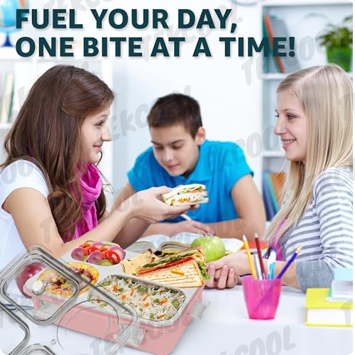 Image of TEKCOOL Lunch Box for Adults - Lunch Box for Kids - with Spoon & Fork - Stainless Steel Lunch Box with 4 Compartment - Durable Perfect Size for On-The-Go Meal, BPA-Free-
